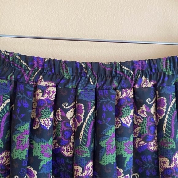 Vintage 80s Pleated Maxi Lightweight Skirt Floral Paisley Elastic Waist Coquette - Picture 4 of 9